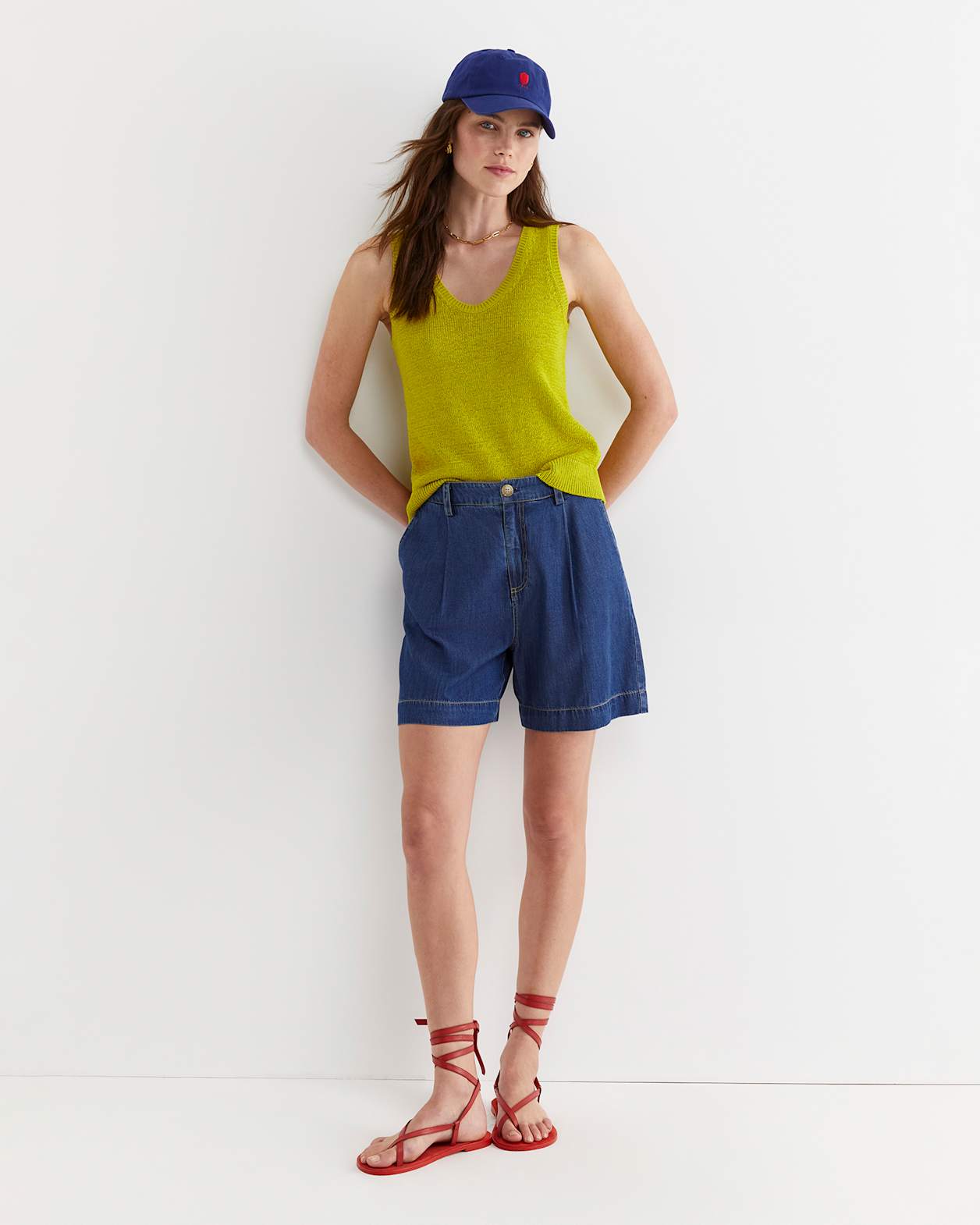 Josie Tape Yarn Singlet in CELERY