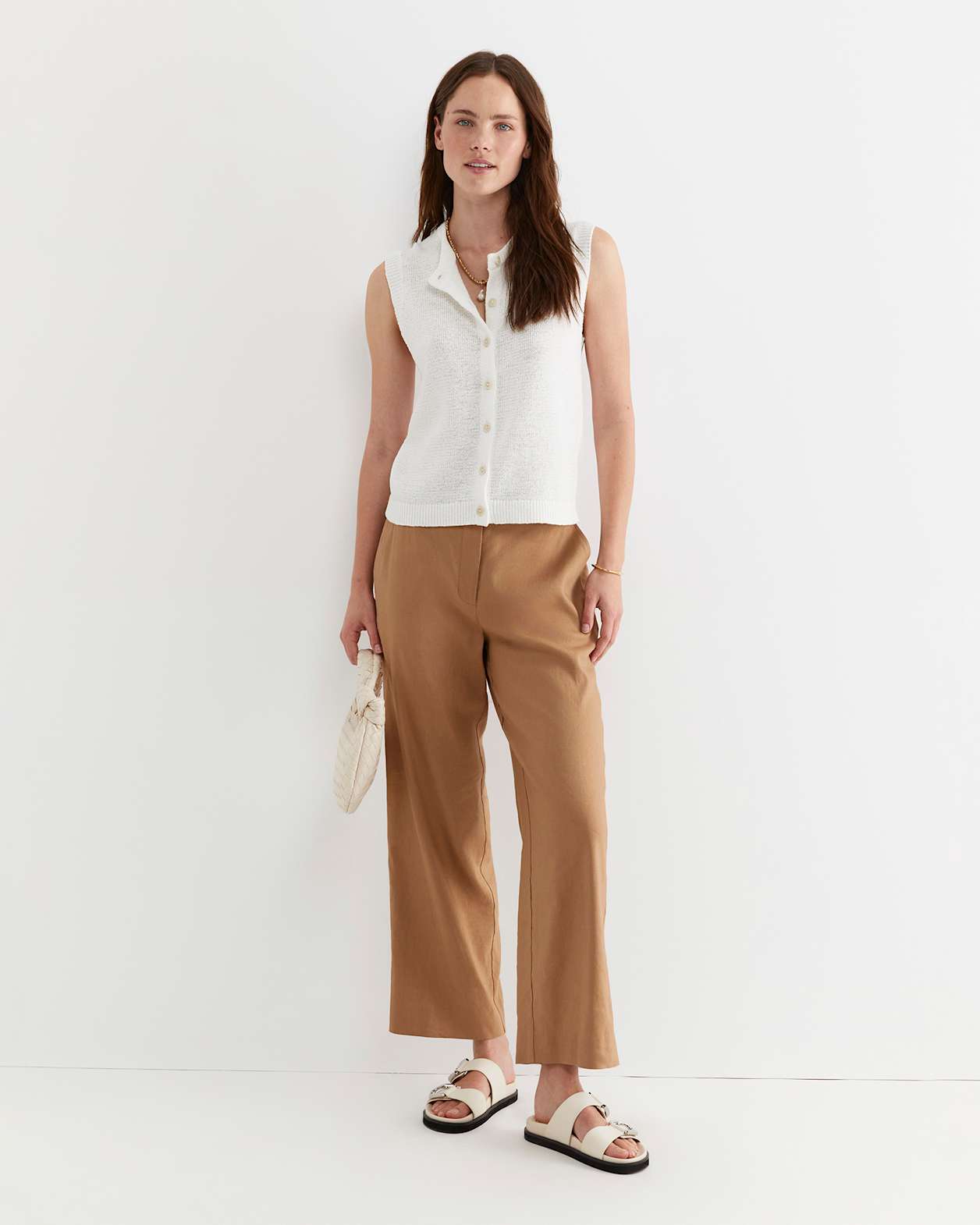 Josie Tape Yarn Vest in WHITE