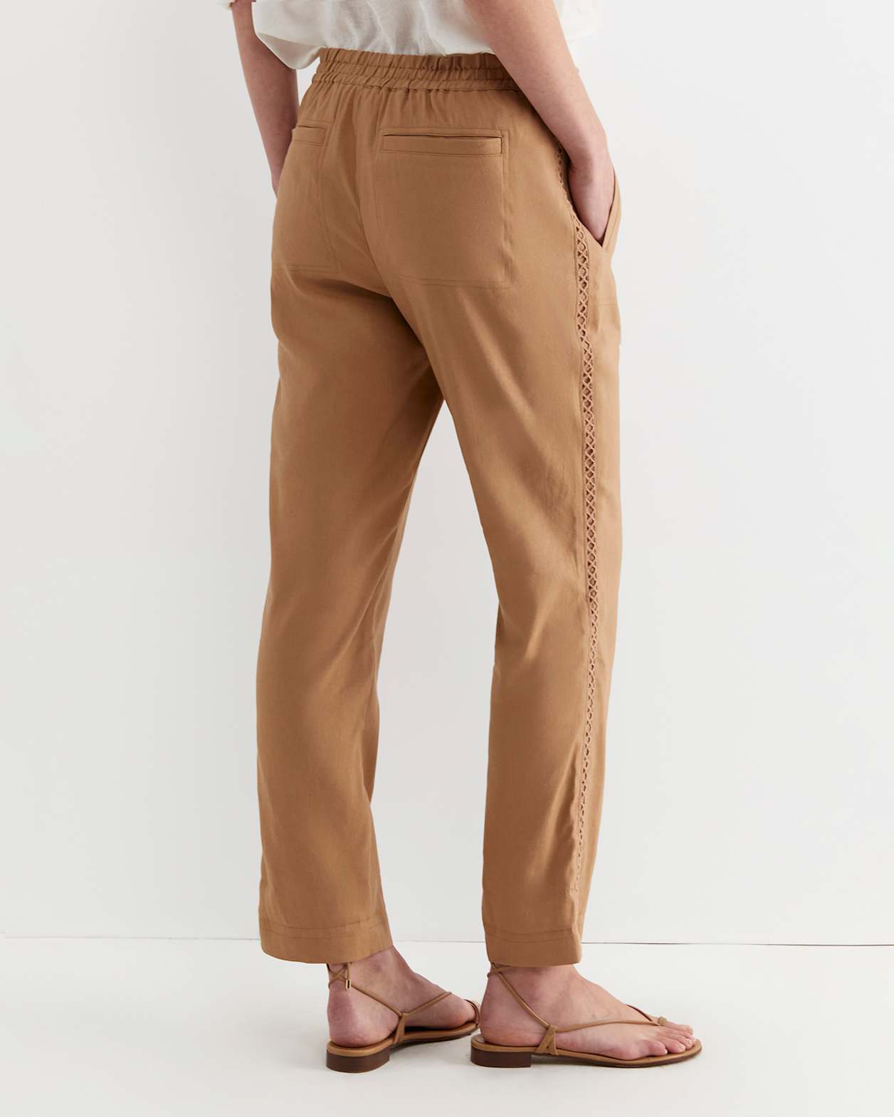Rosa Lace Trim Linen Pant in TAN