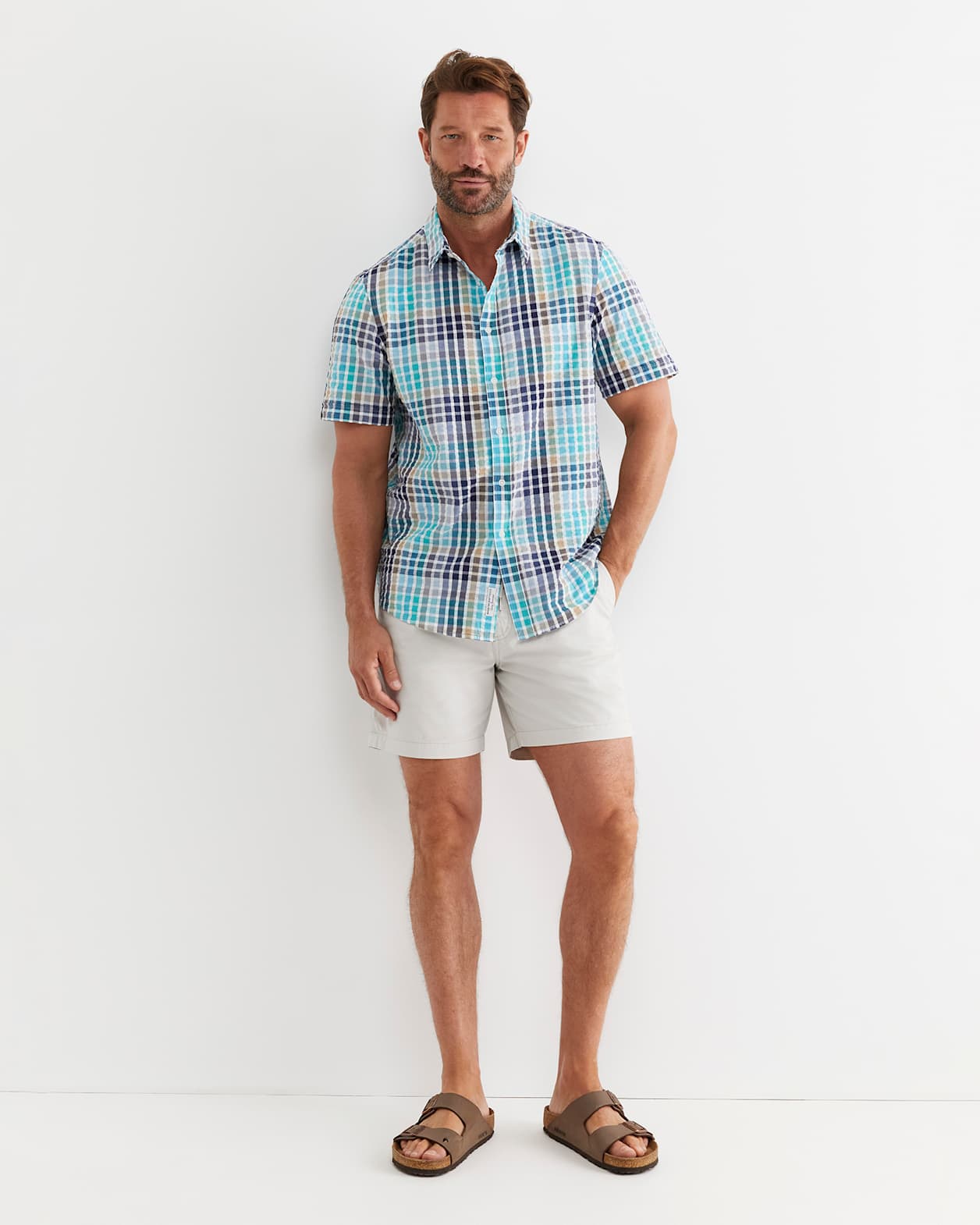 Knot Short Sleeve Check Shirt in BLUE MULTI
