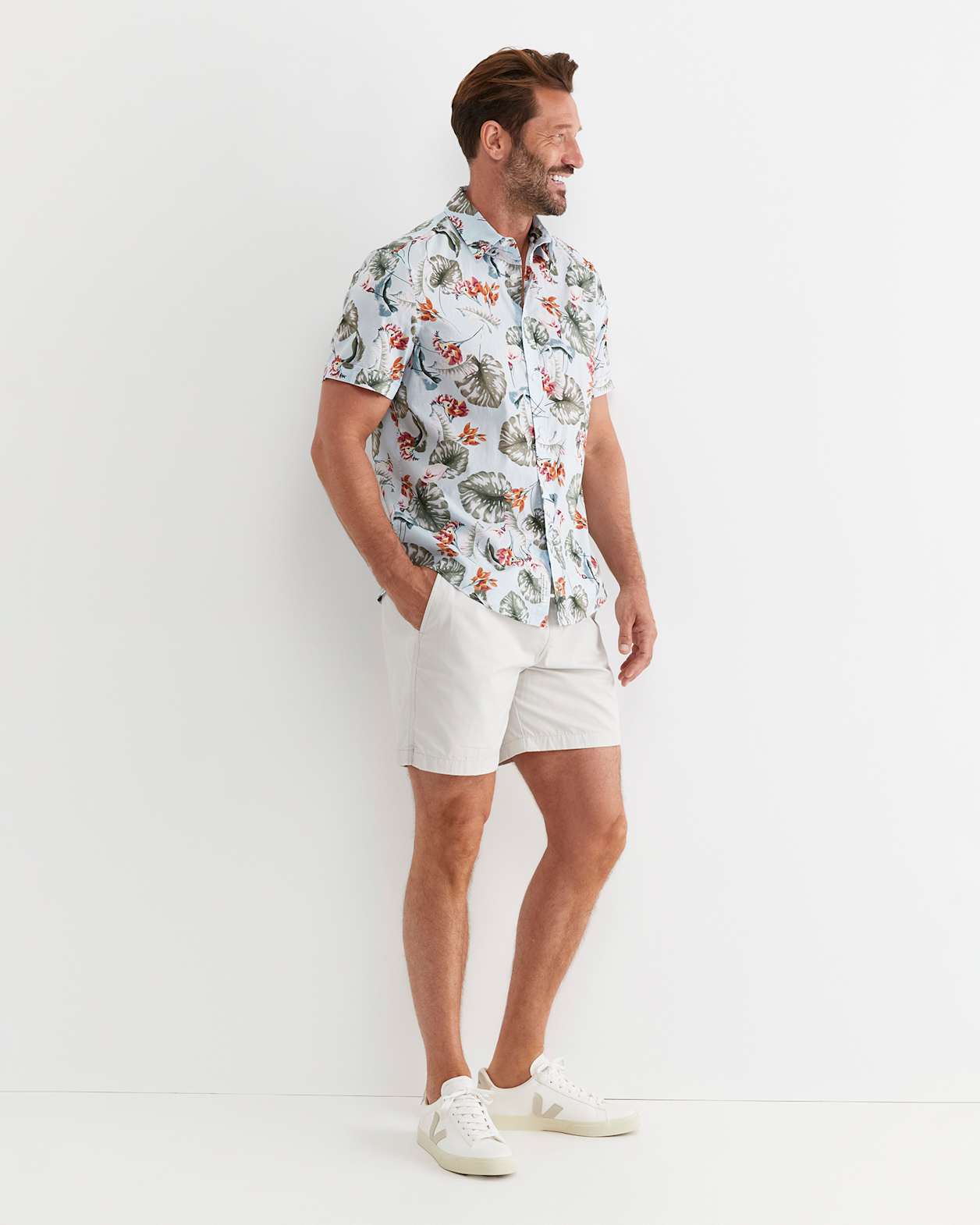 Percy Short Sleeve Cotton Shirt in BLUE MULTI