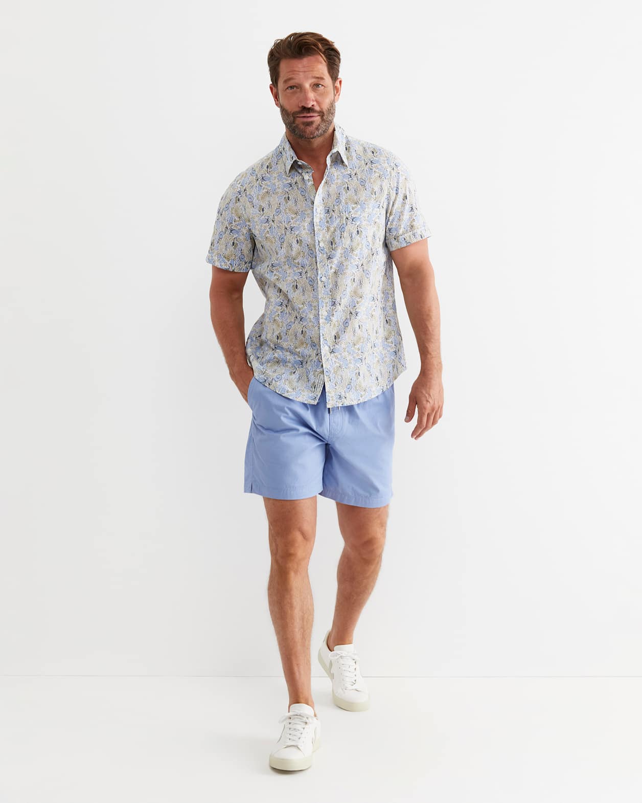 Howley Short Sleeve Cotton Shirt in WHITE/MULTI