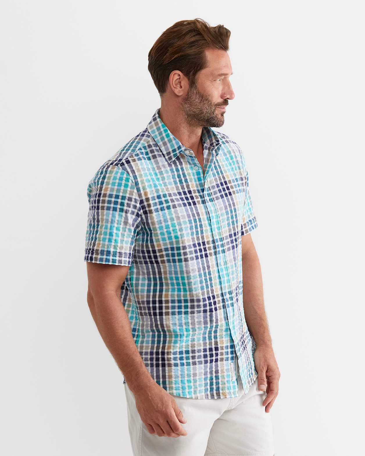 Knot Short Sleeve Check Shirt in BLUE MULTI