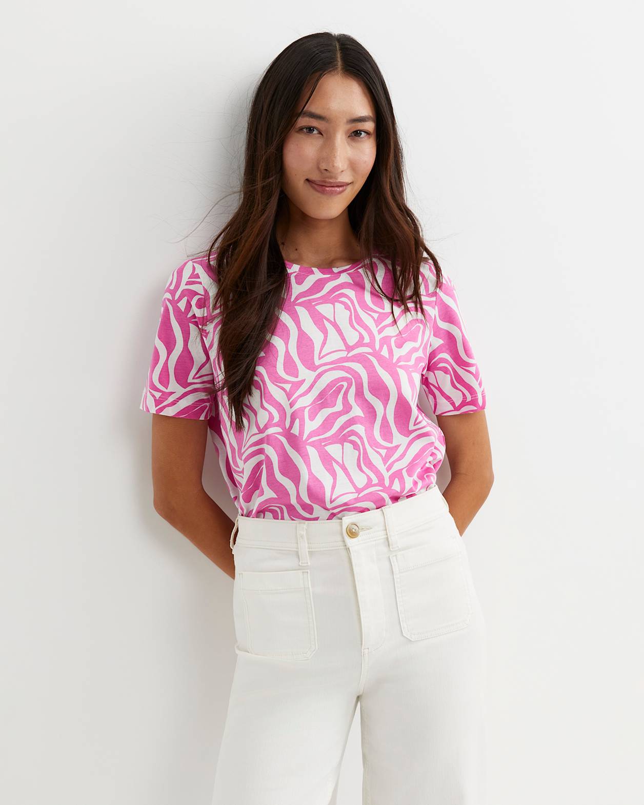 Zola Short Sleeve Mercerised Tee in PINK/WHITE