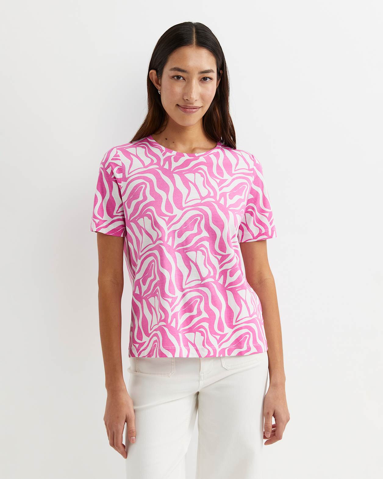Zola Short Sleeve Mercerised Tee in PINK/WHITE