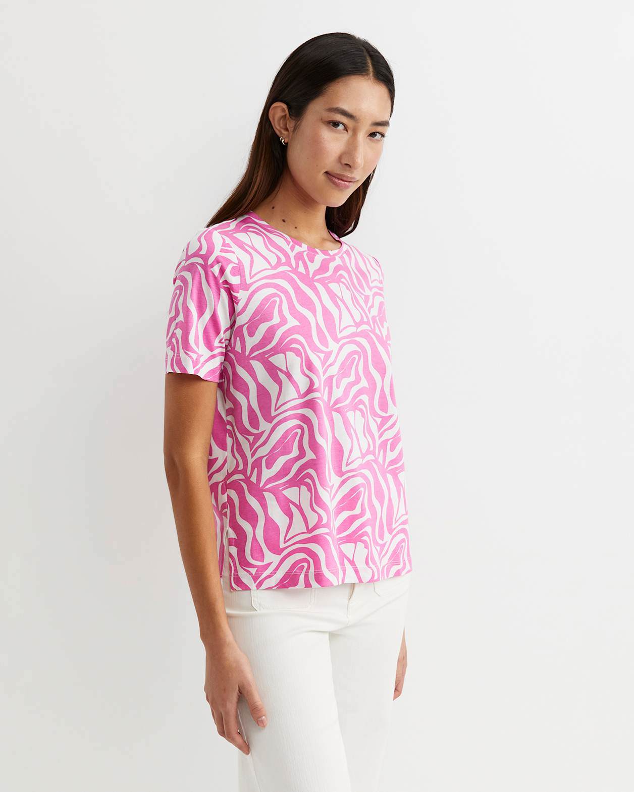 Zola Short Sleeve Mercerised Tee in PINK/WHITE