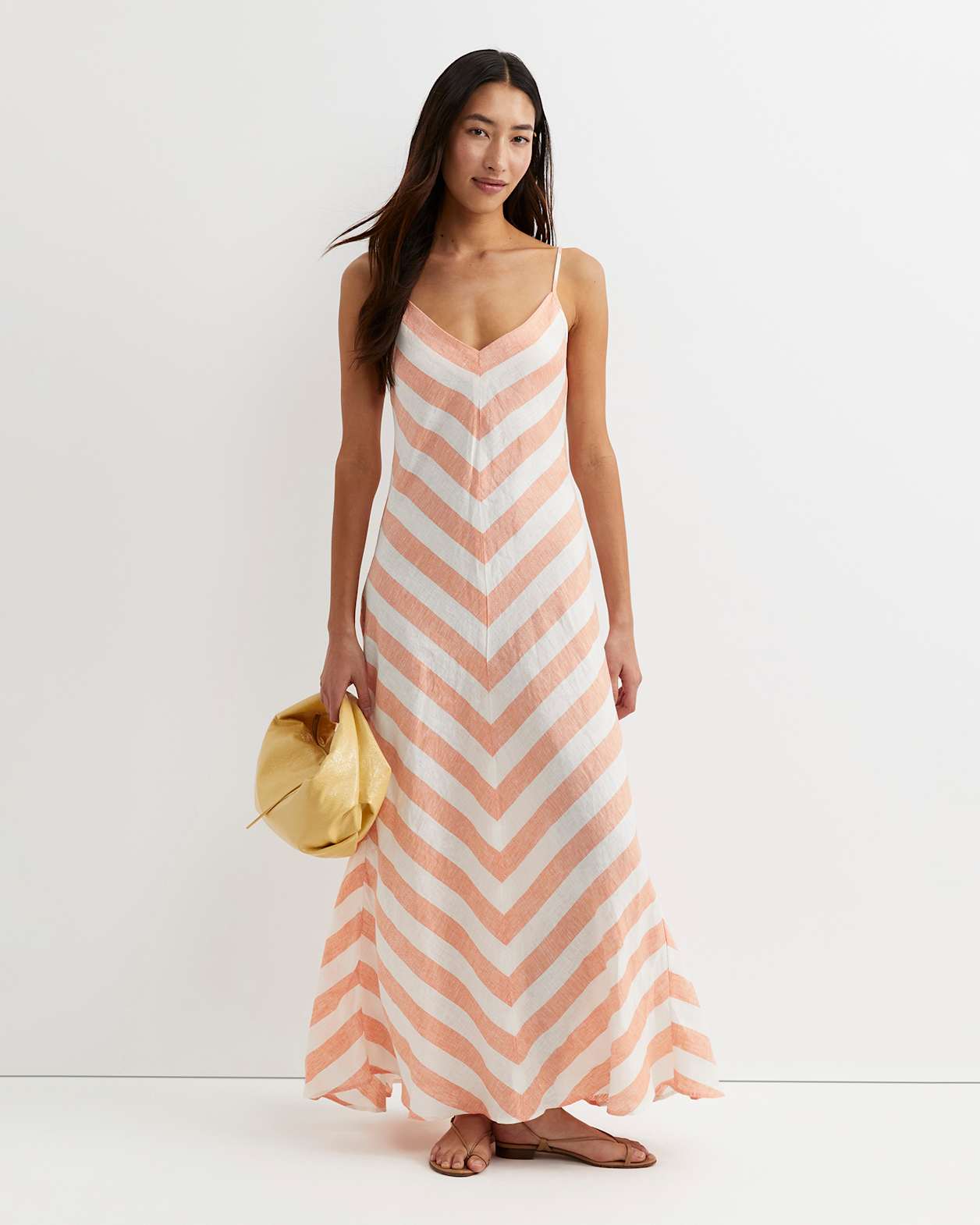 Callie Stripe Slip Dress in ORANGE/WHITE