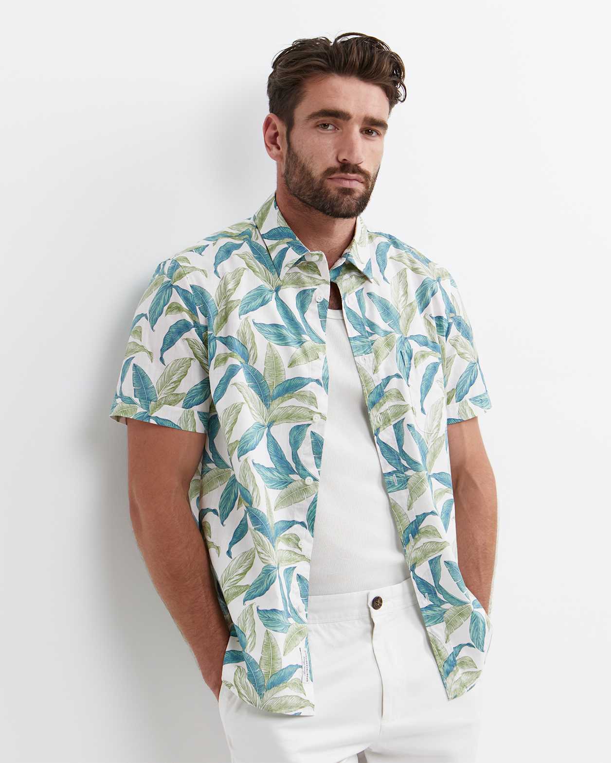 Howard Short Sleeve Cotton Shirt in WHITE/MULTI