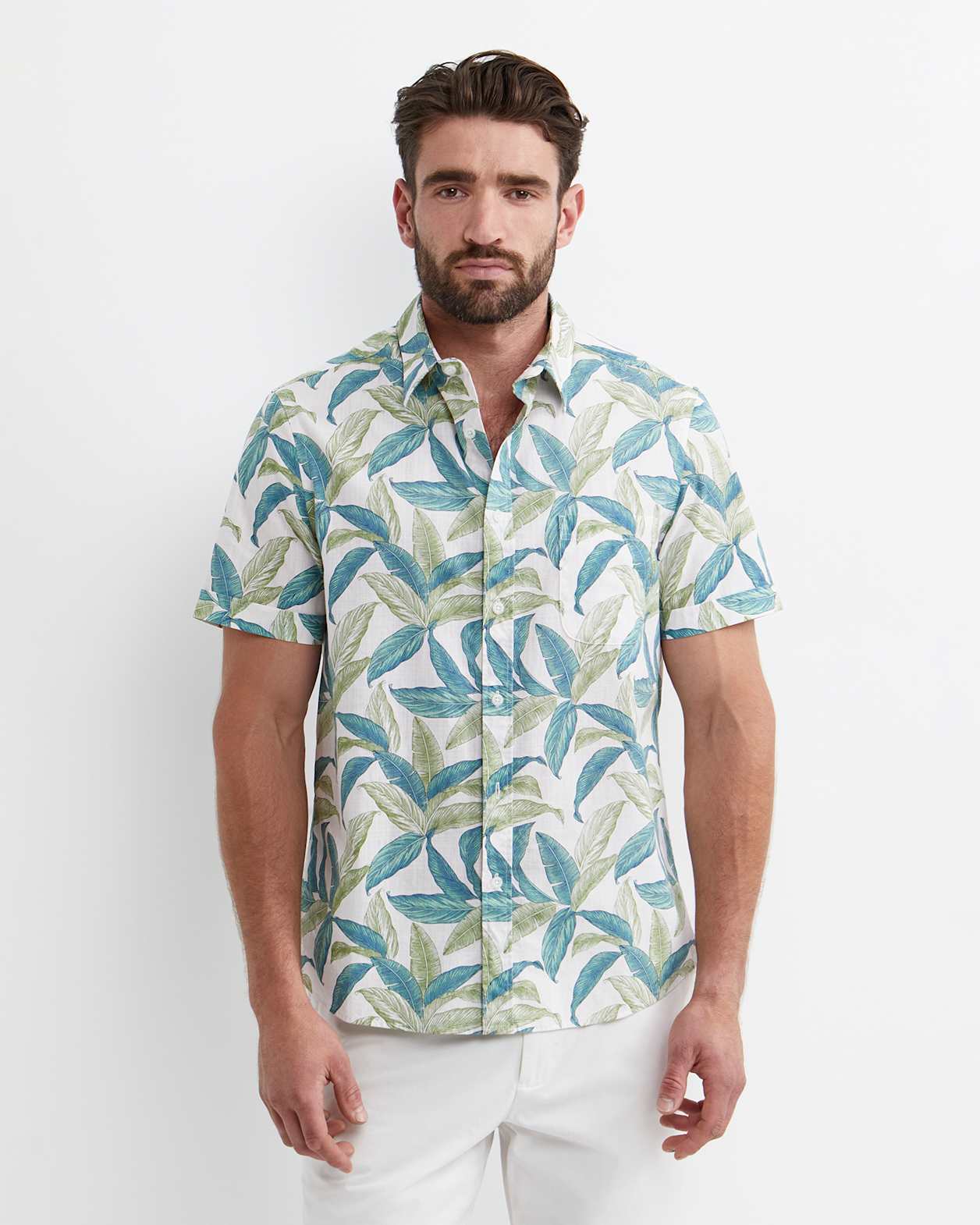 Howard Short Sleeve Cotton Shirt in WHITE/MULTI