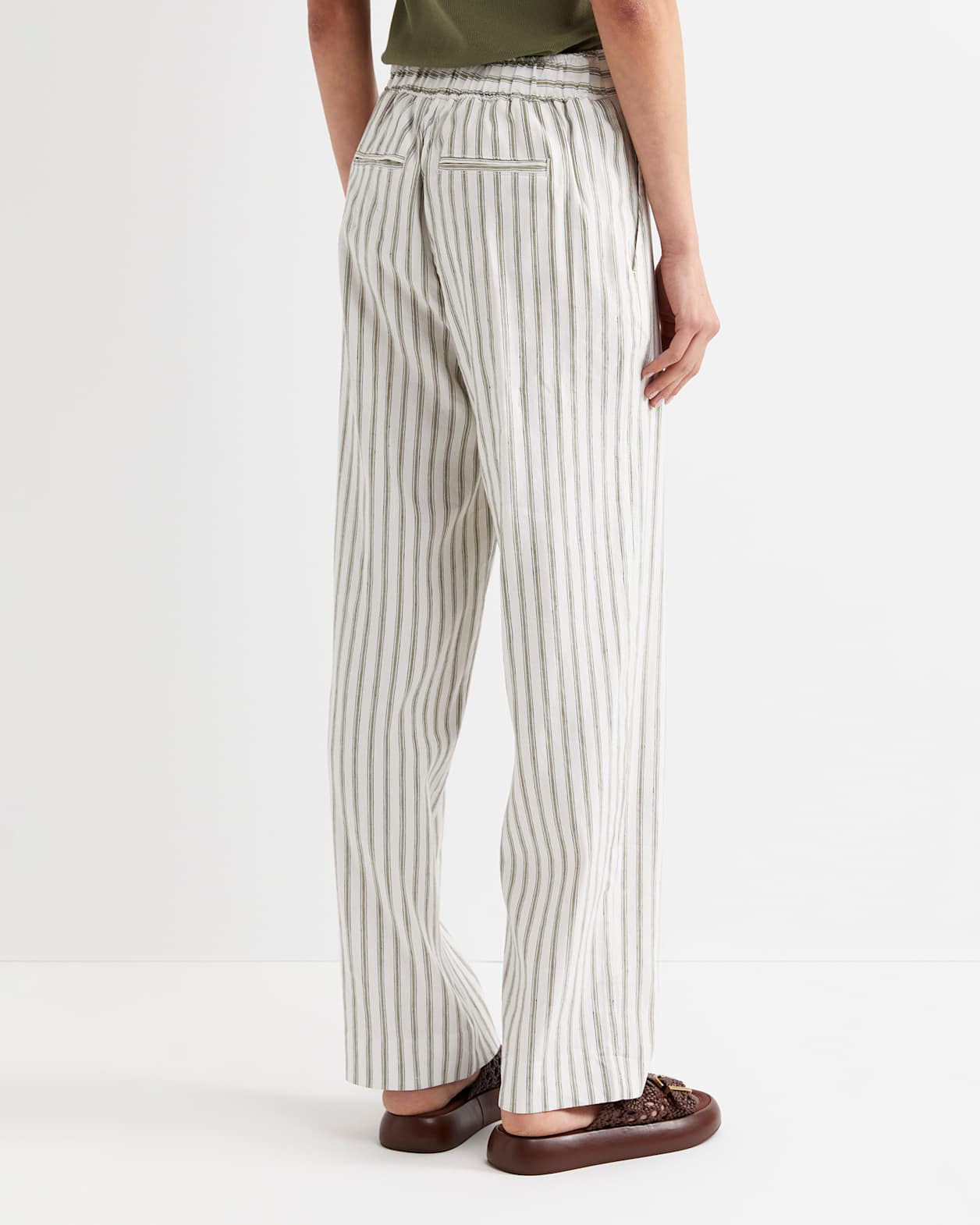 Rosa Wide Leg Linen Pant in WHITE/KHAKI