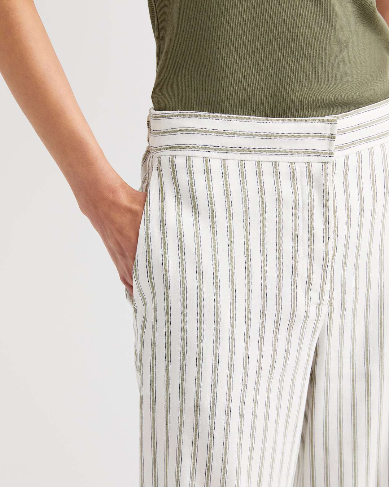 Rosa Wide Leg Linen Pant in WHITE/KHAKI