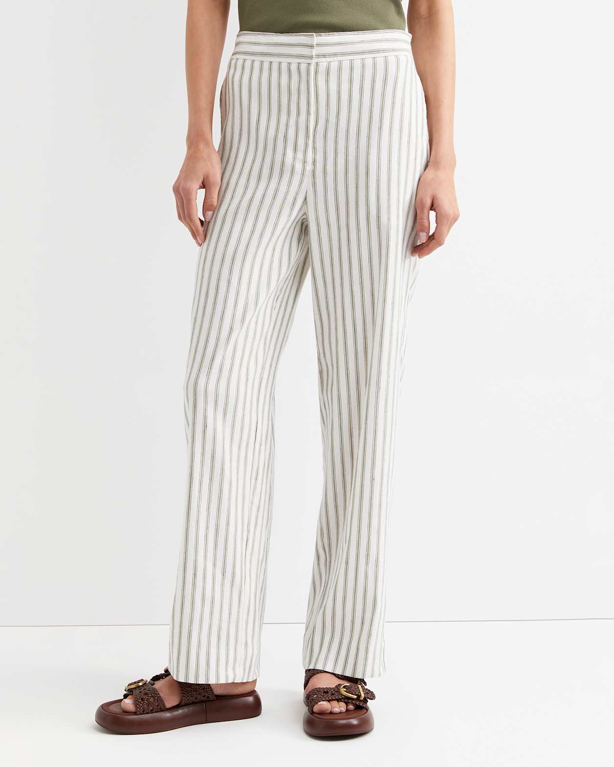 Rosa Wide Leg Linen Pant in WHITE/KHAKI