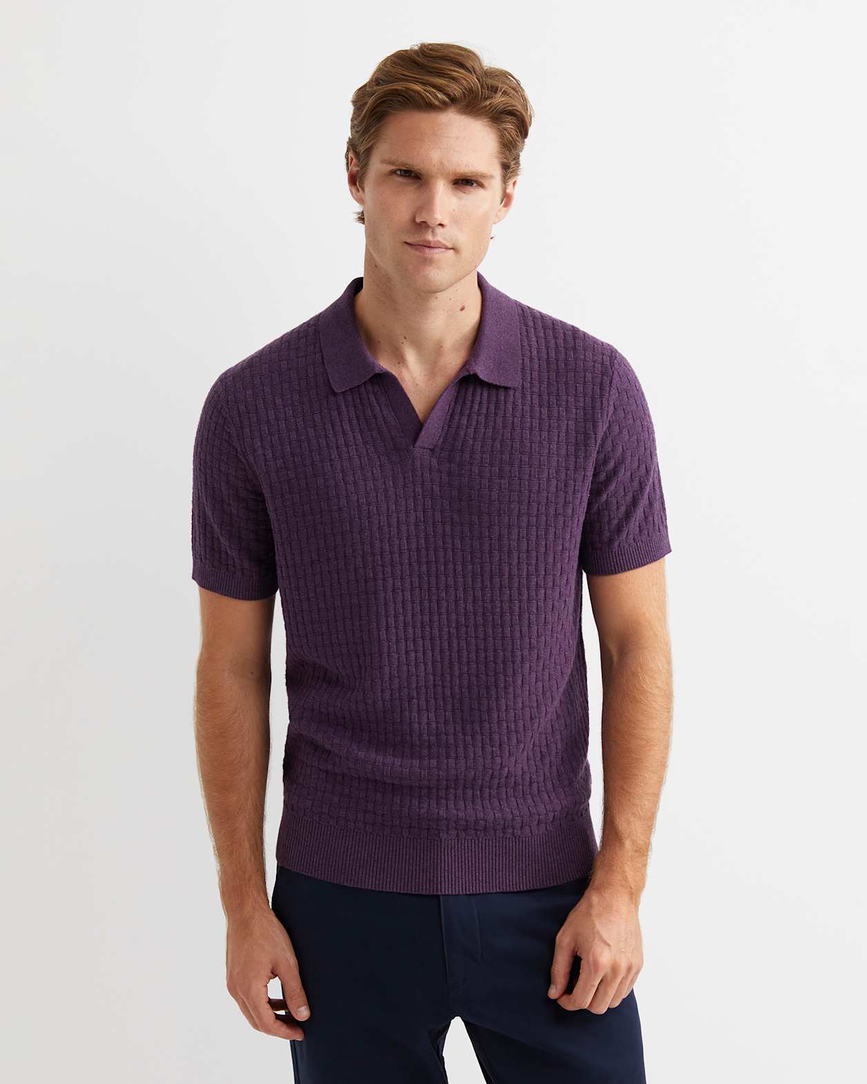 Bryant Knitted Polo in DARK PURPLE