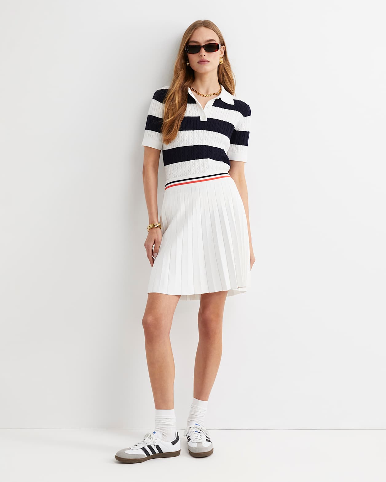 Elka Cable Polo in WHITE/NAVY