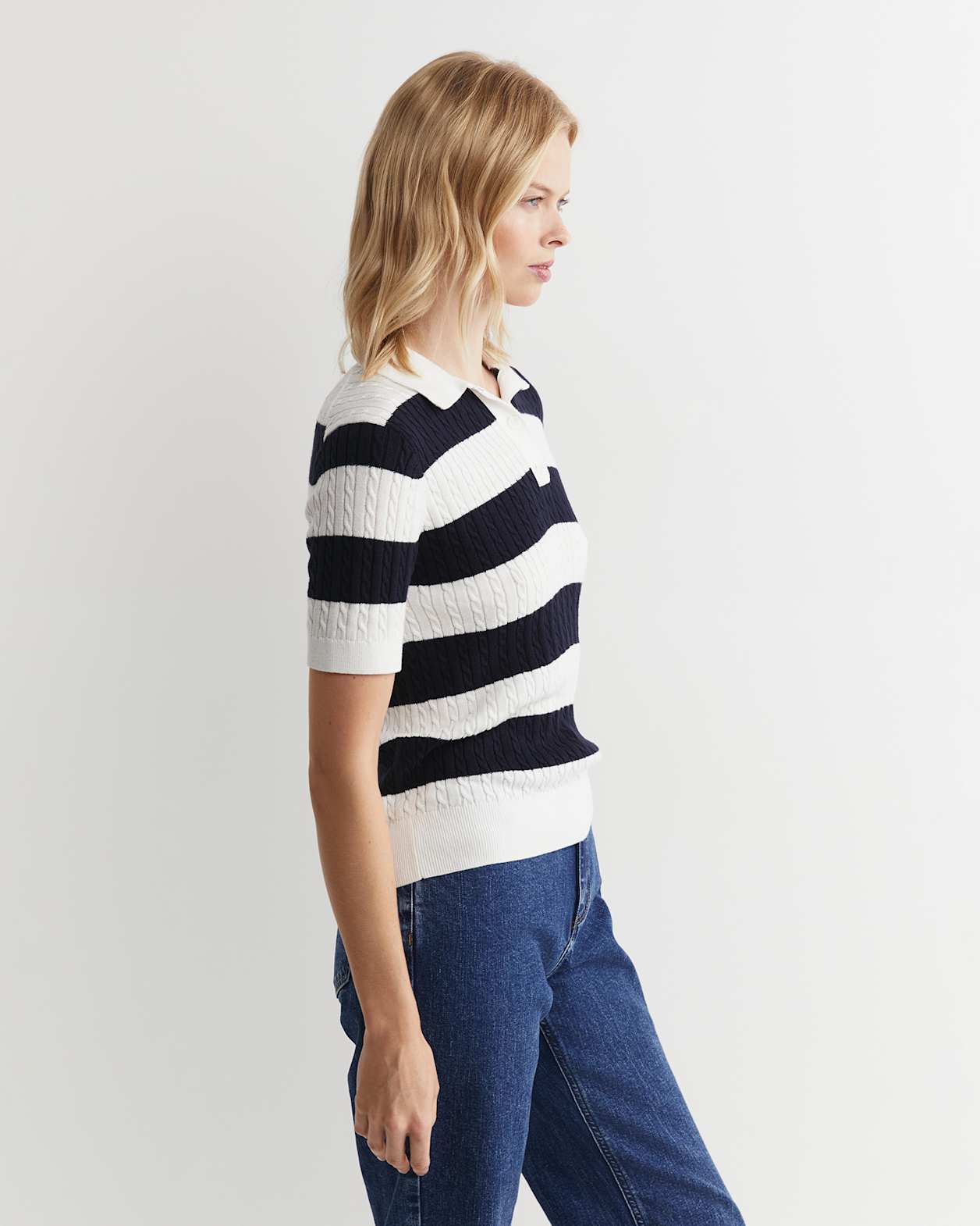 Elka Cable Polo in WHITE/NAVY