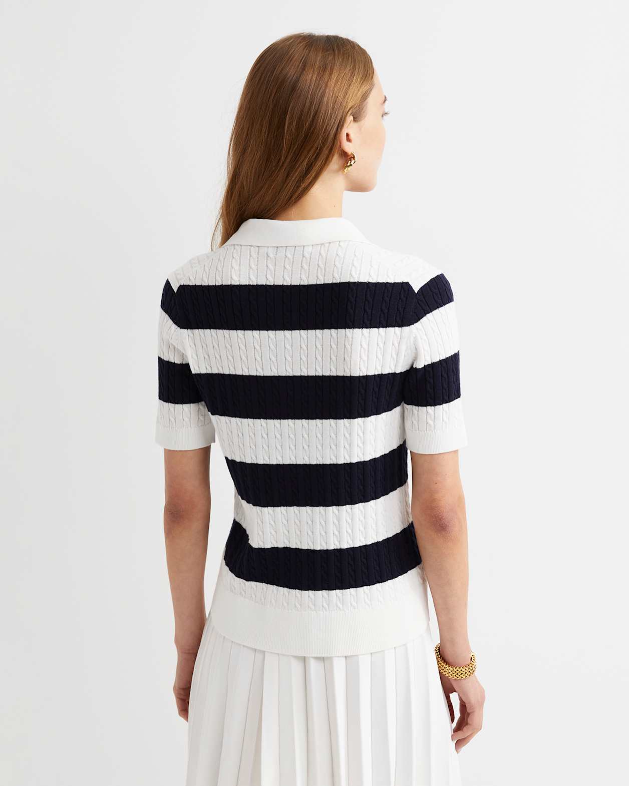 Elka Cable Polo in WHITE/NAVY