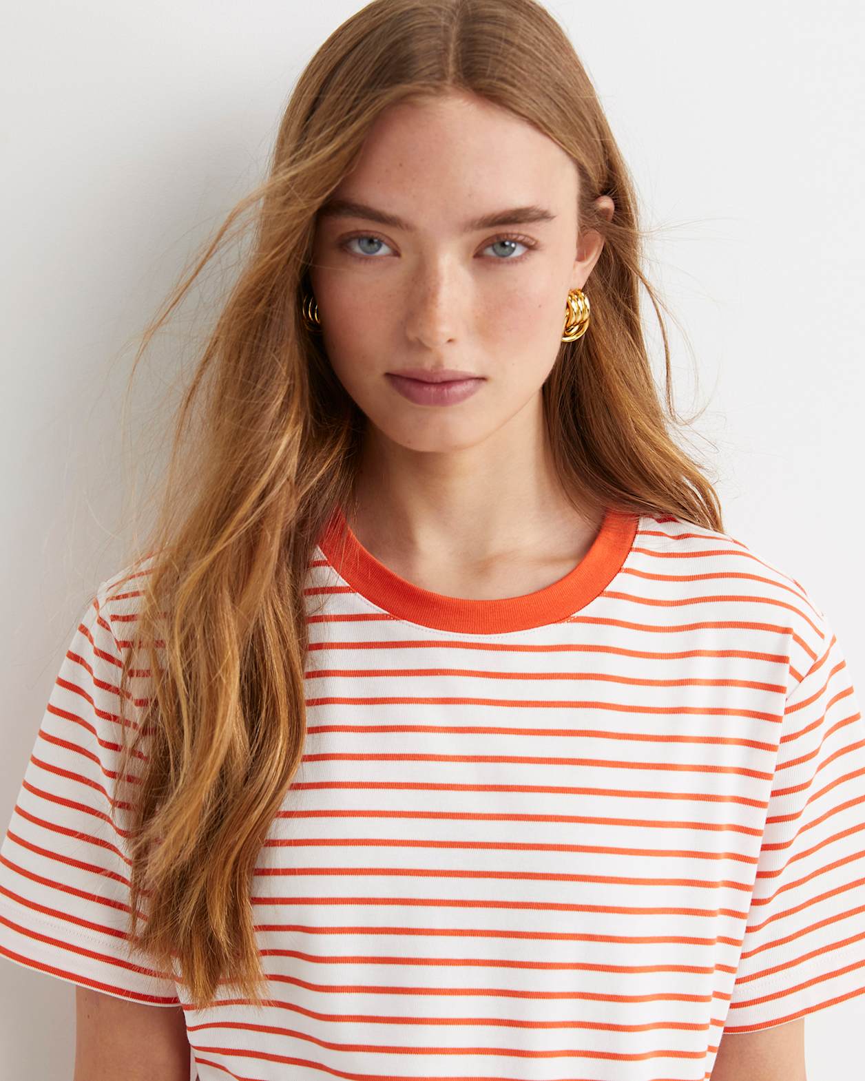 Amanda Stripe Short Sleeve Tee in ORANGE/WHITE