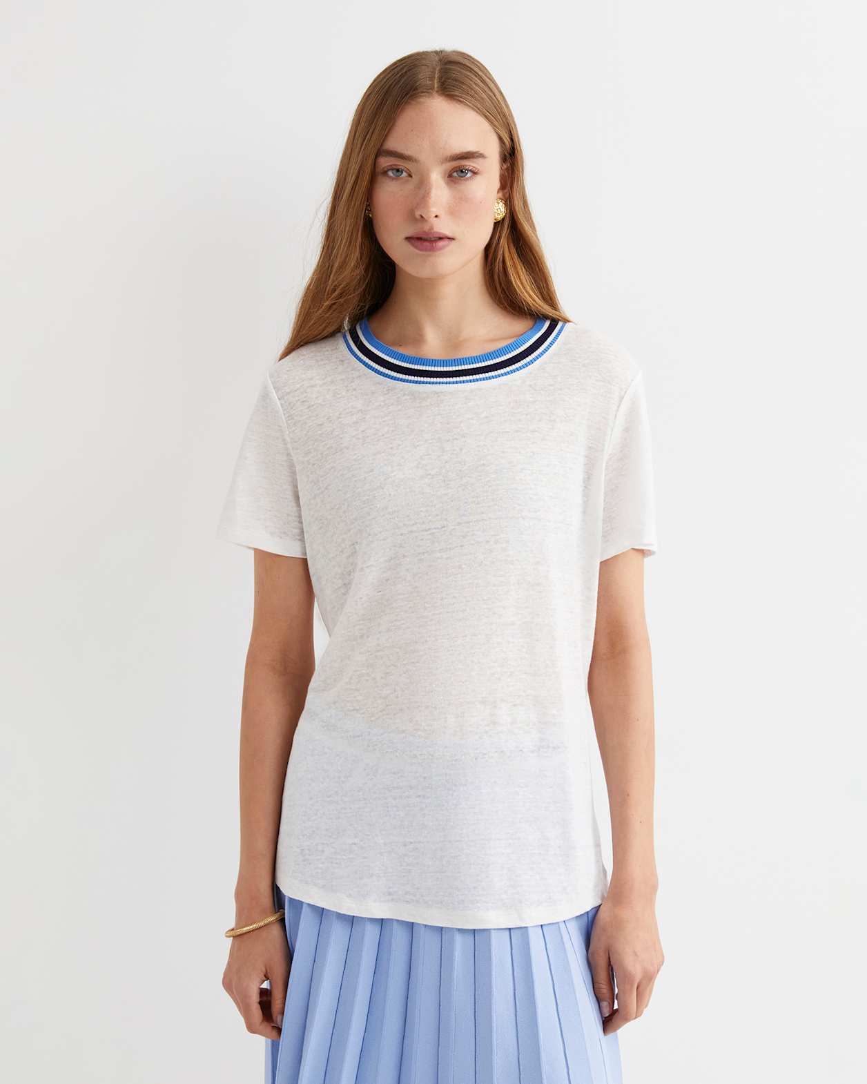 Tonia Rib Neck Short Sleeve Tee in WHITE/MULTI