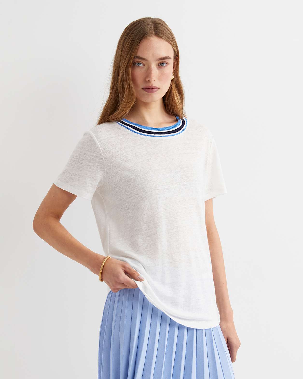Tonia Rib Neck Short Sleeve Tee in WHITE/MULTI