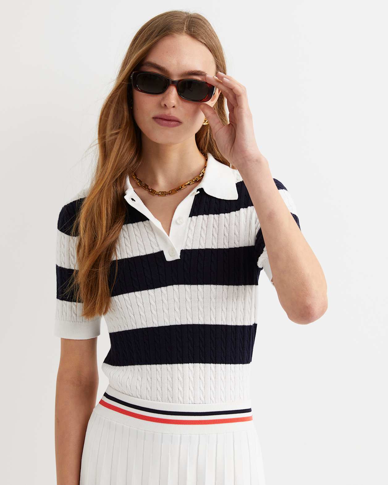 Elka Cable Polo in WHITE/NAVY