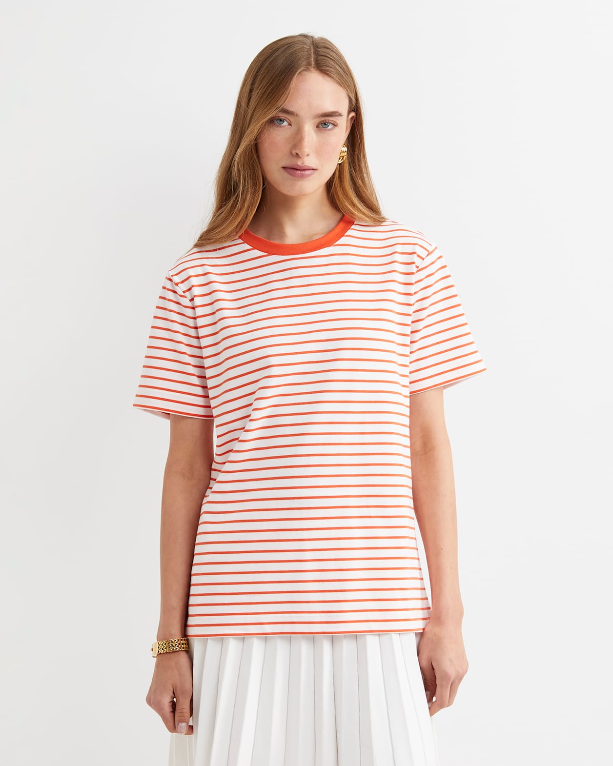 Amanda Stripe Short Sleeve Tee in ORANGE/WHITE