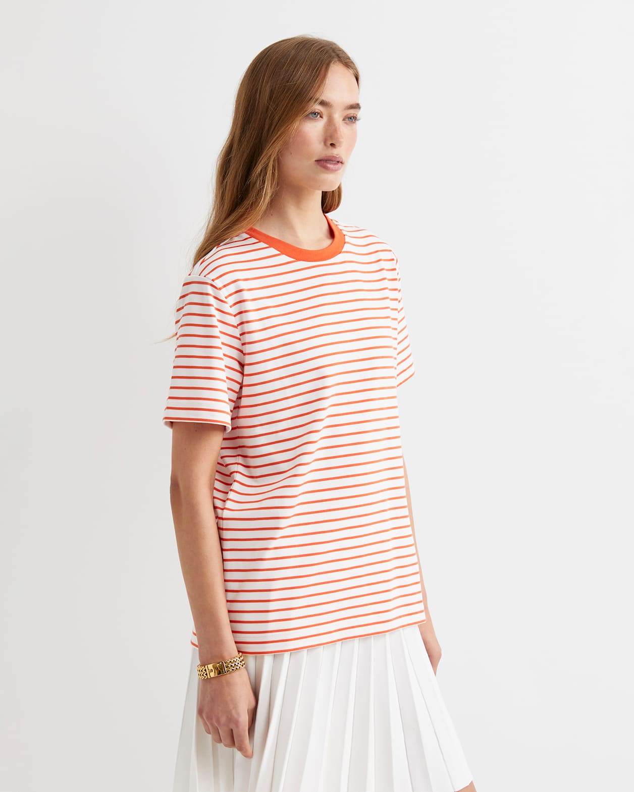 Amanda Stripe Short Sleeve Tee in ORANGE/WHITE