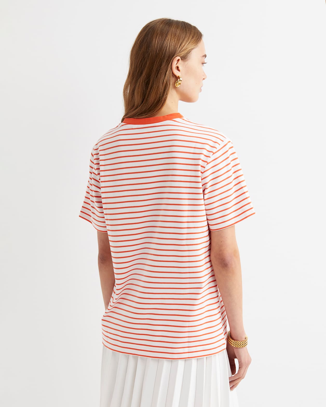 Amanda Stripe Short Sleeve Tee in ORANGE/WHITE