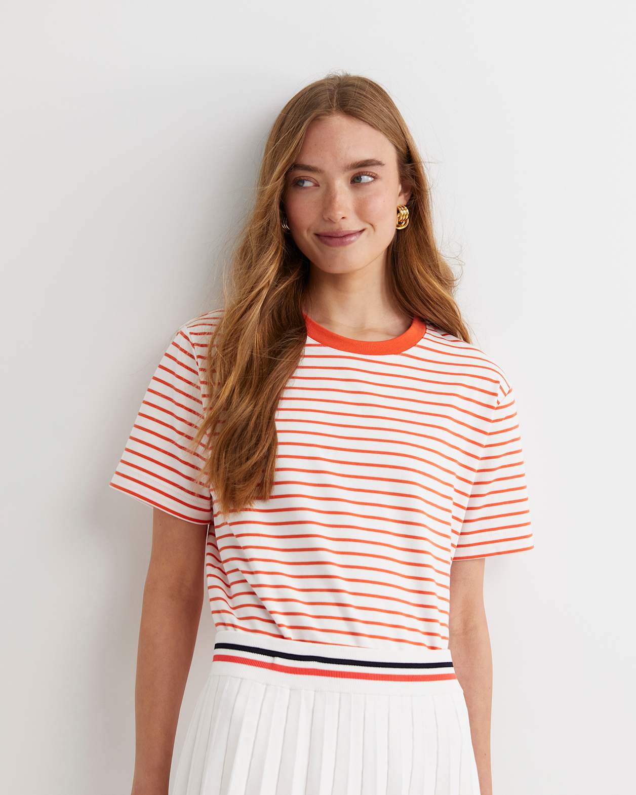 Amanda Stripe Short Sleeve Tee in ORANGE/WHITE
