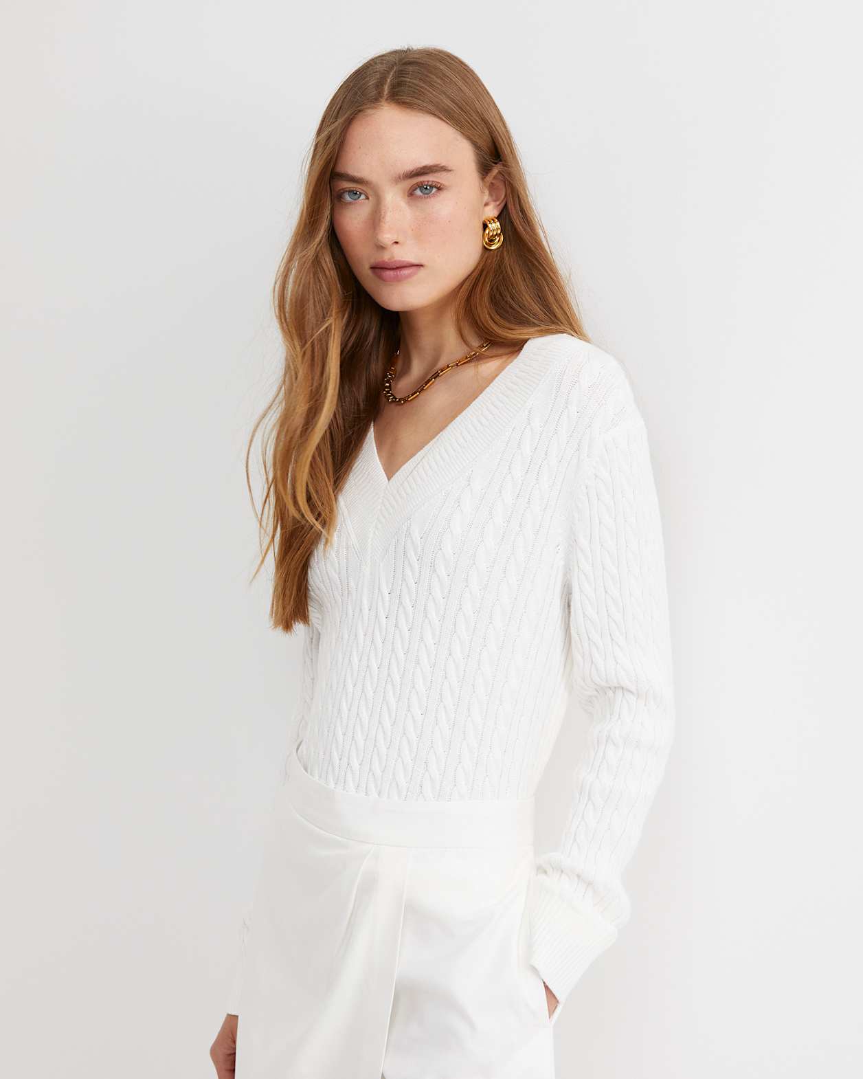 Elka Varsity Cable Sweater in WINTER WHITE