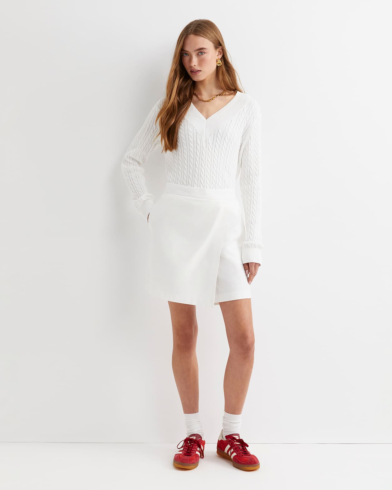 Elka Varsity Cable Sweater in WINTER WHITE