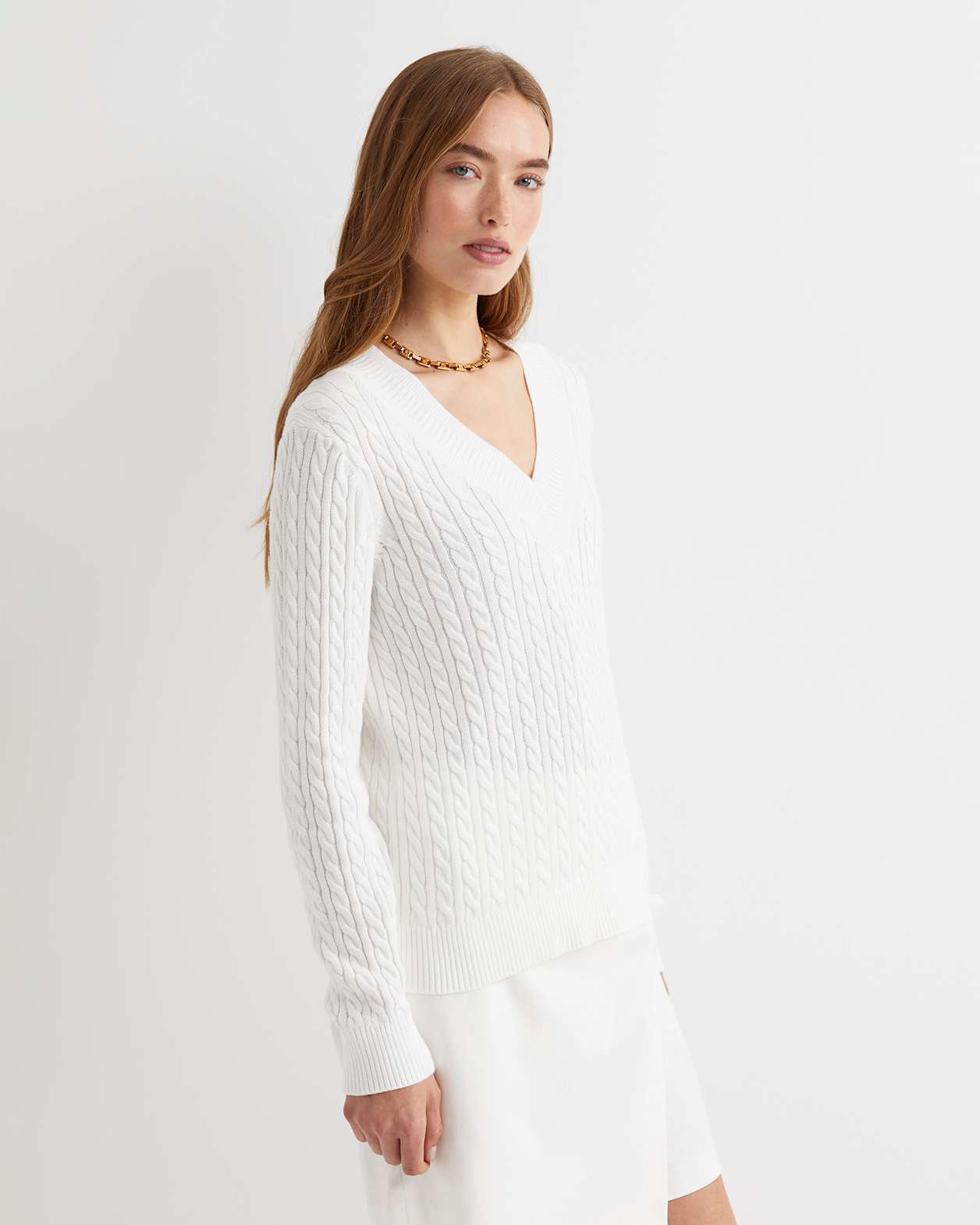 Elka Varsity Cable Sweater in WINTER WHITE