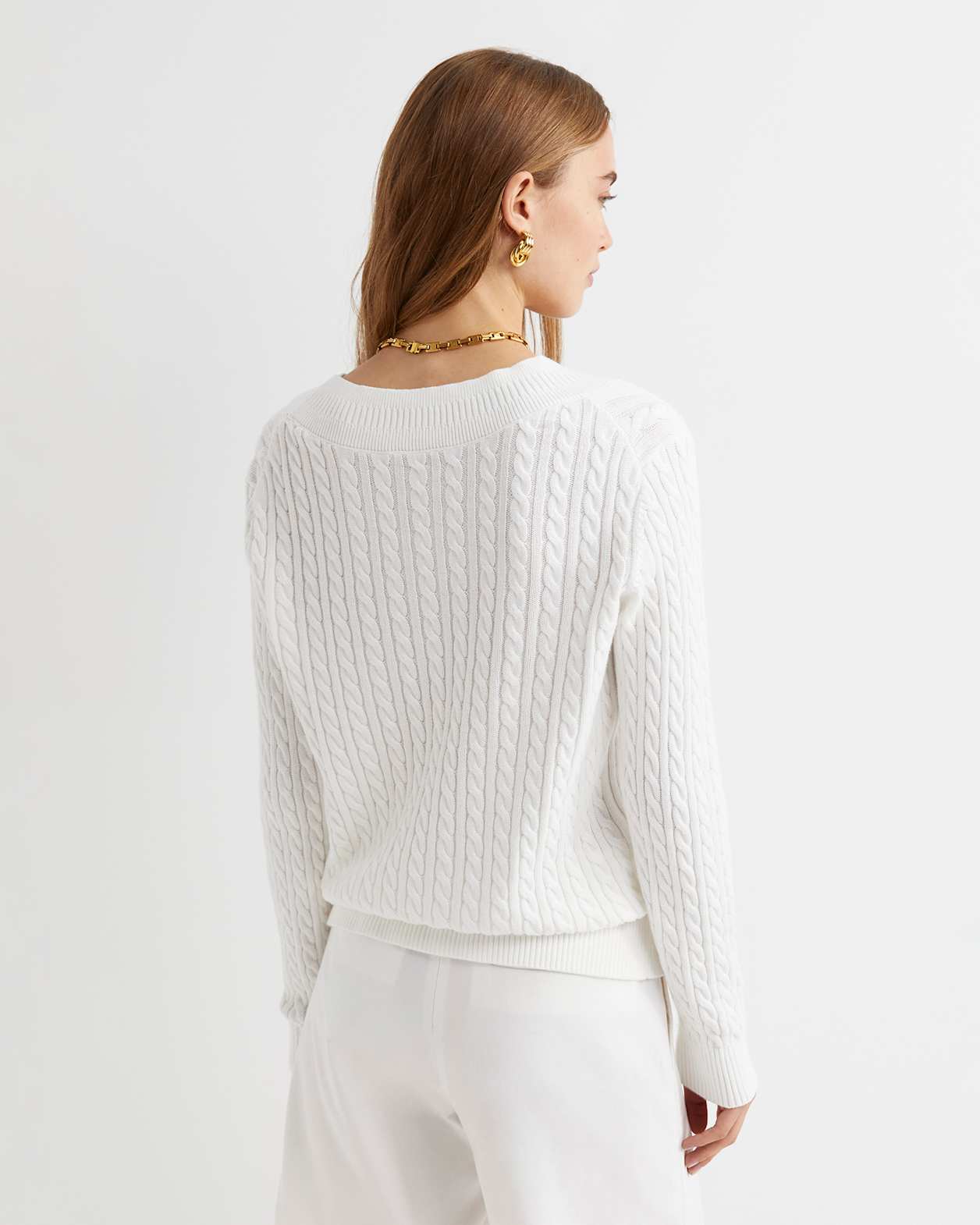 Elka Varsity Cable Sweater in WINTER WHITE