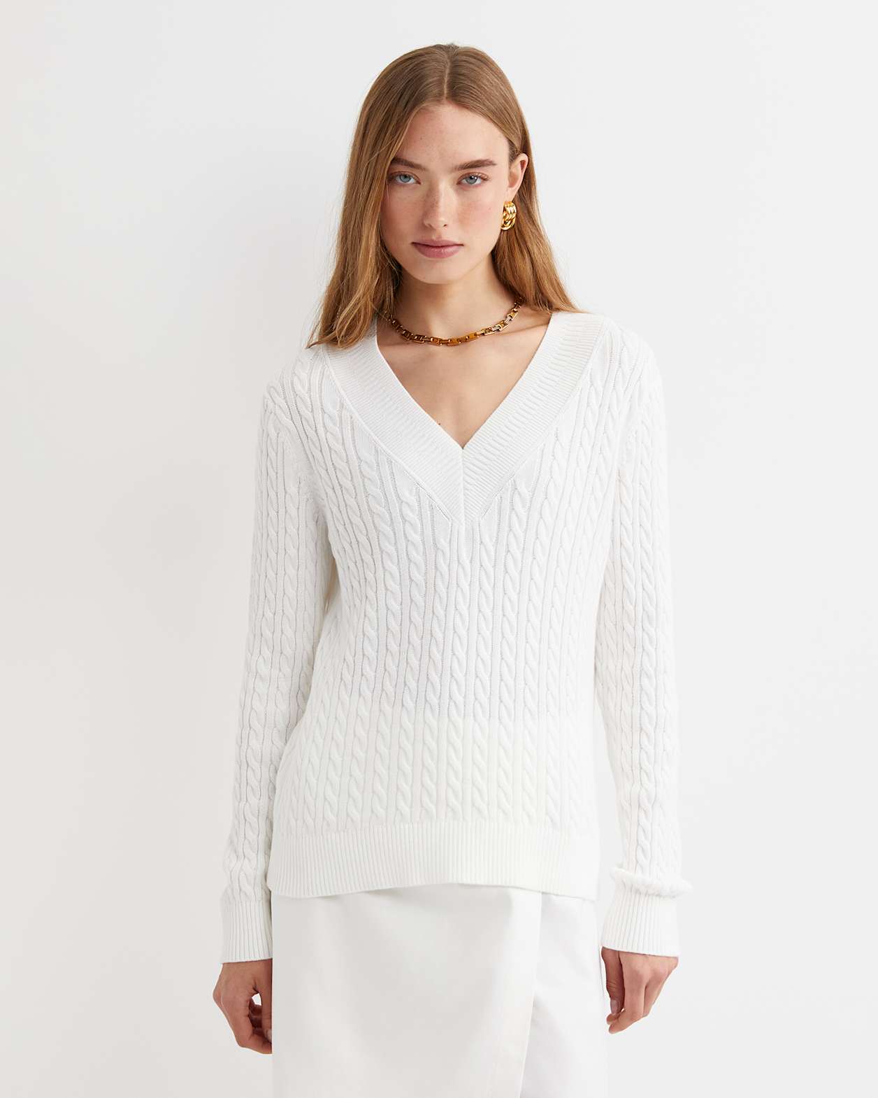 Elka Varsity Cable Sweater in WINTER WHITE