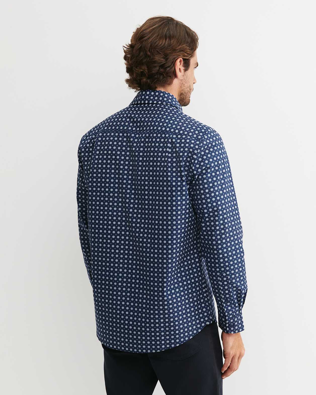 William Long Sleeve Print Shirt in NAVY