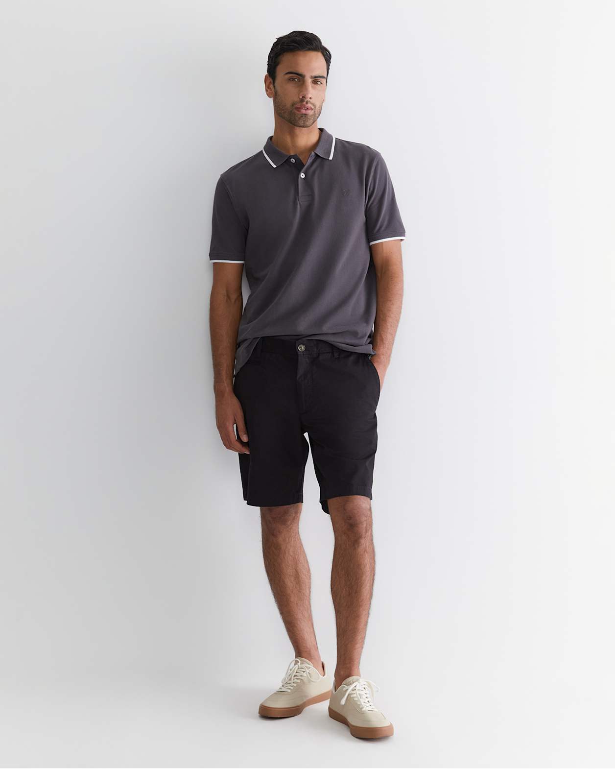 SC Tipped Pique Polo in CHARCOAL