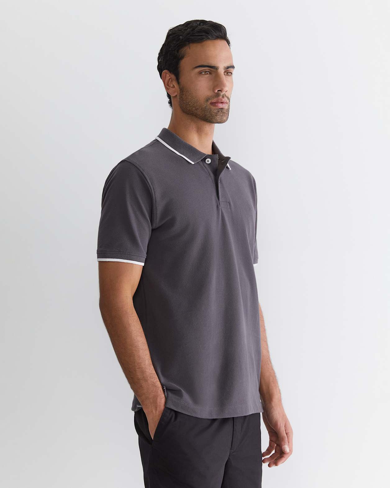 SC Tipped Pique Polo in CHARCOAL
