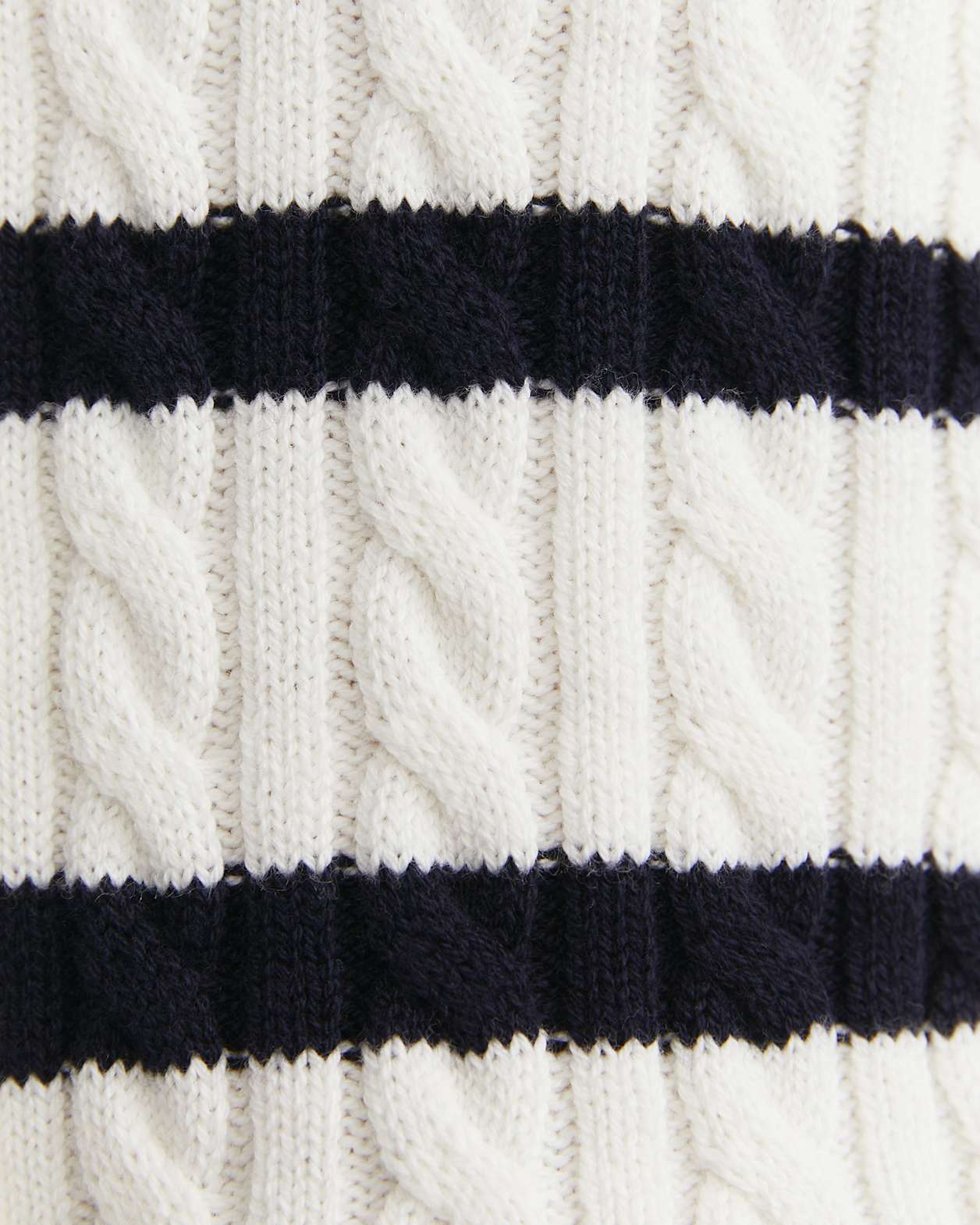 Cable Merino Cotton Cardigan in WHITE/NAVY