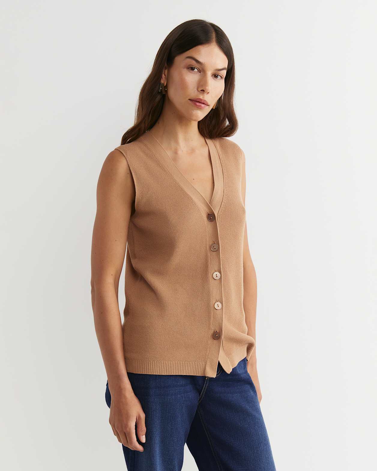 Becky Cotton Vest in TAN