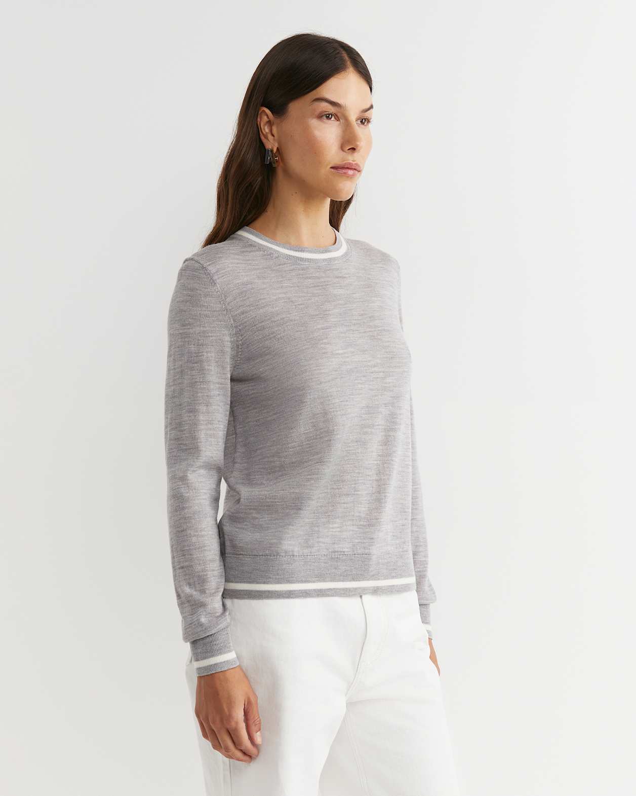 Francis Merino Crew Neck Knit in SILVER MELANGE