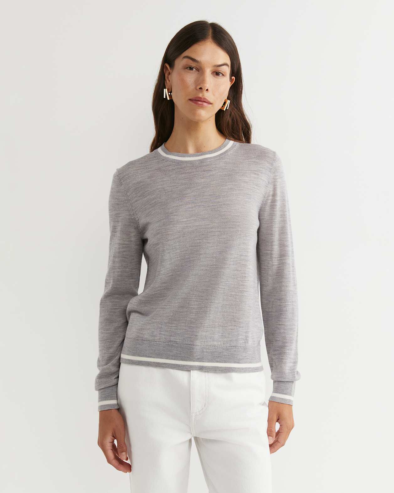 Francis Merino Crew Neck Knit in SILVER MELANGE