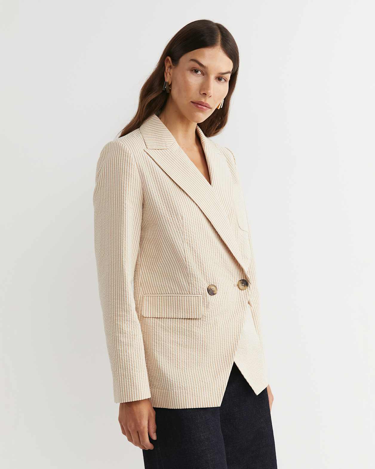 Nikoo Stripe Jacket in TAN/WHITE
