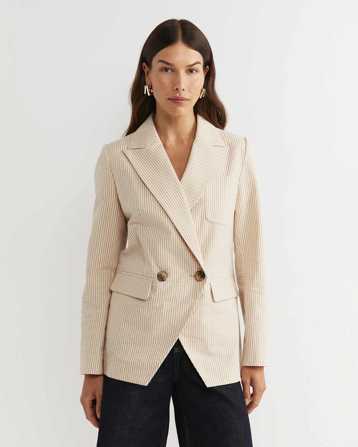 Nikoo Stripe Jacket in TAN/WHITE