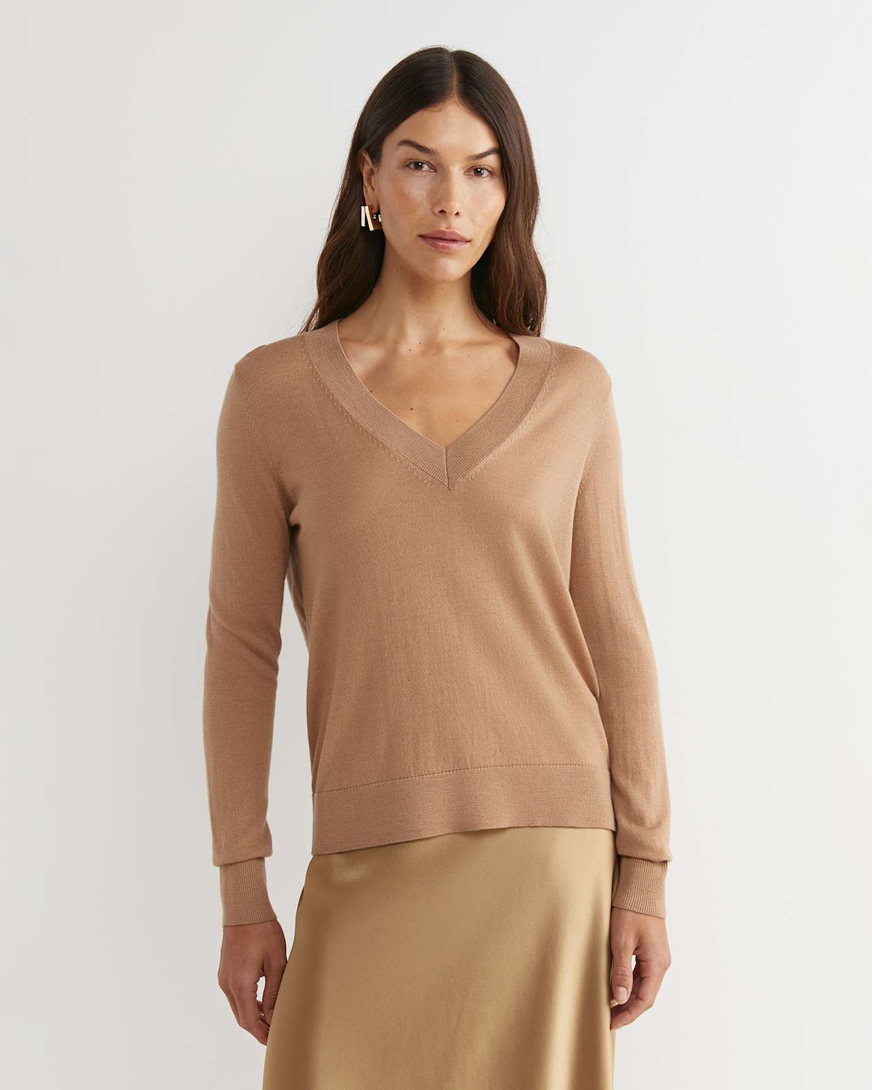 Francis Merino V-Neck Knit in TAN