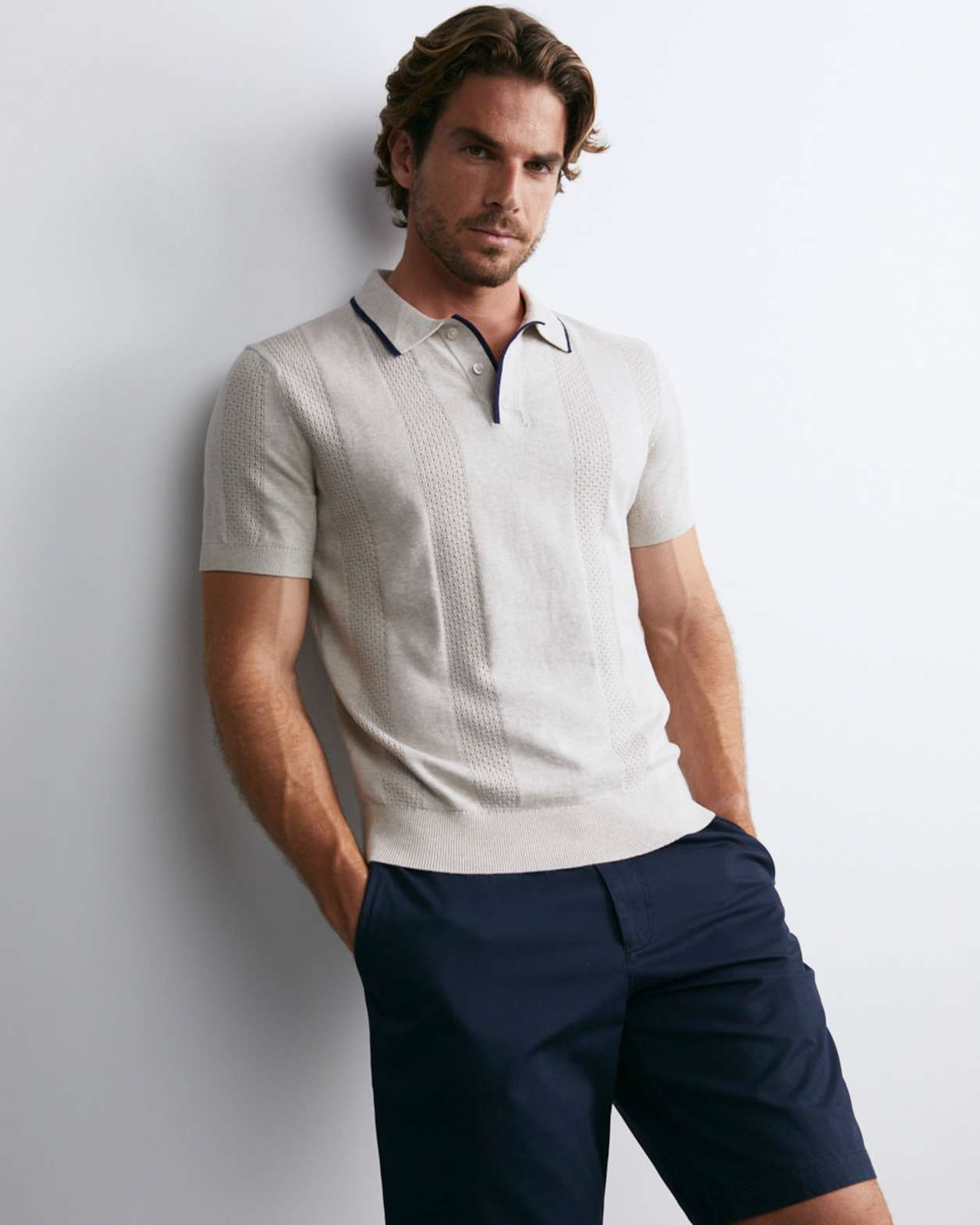 Luka Short Sleeve Knit Polo in NATURAL