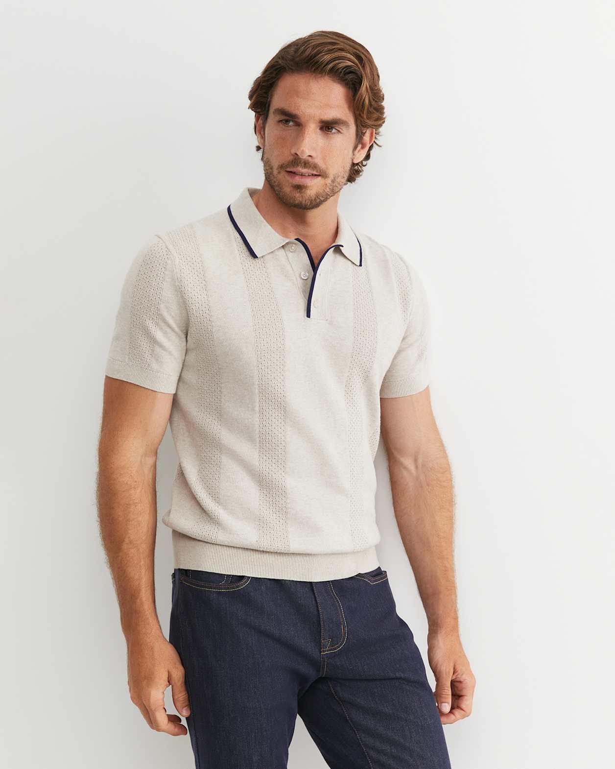 Luka Short Sleeve Knit Polo in NATURAL