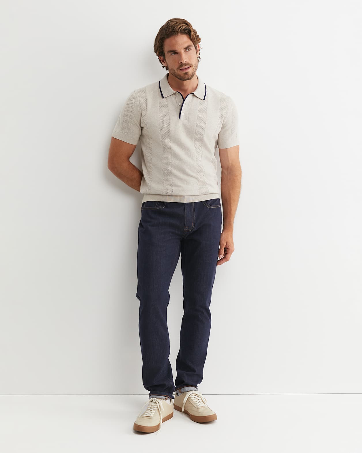 Luka Short Sleeve Knit Polo in NATURAL