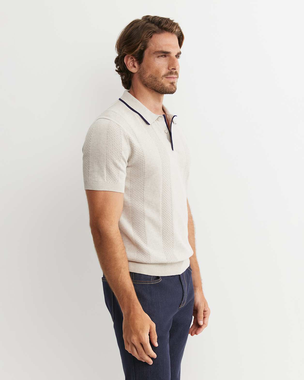 Luka Short Sleeve Knit Polo in NATURAL