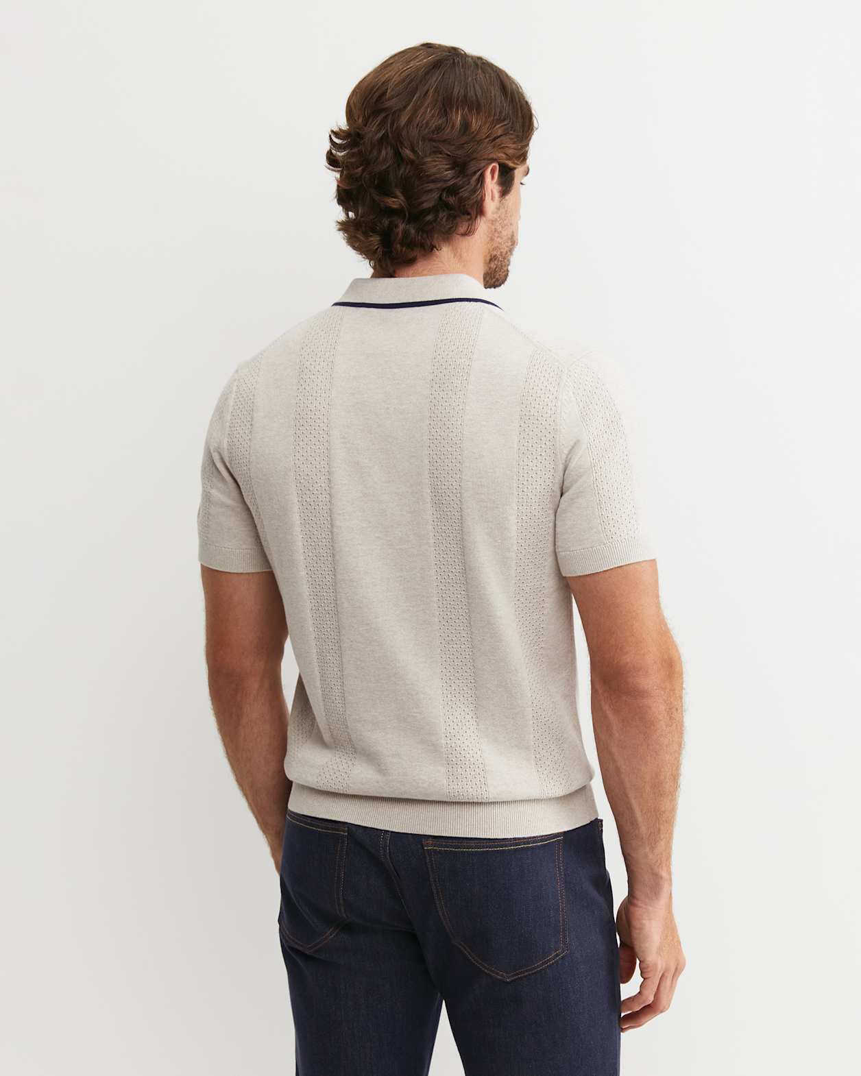 Luka Short Sleeve Knit Polo in NATURAL