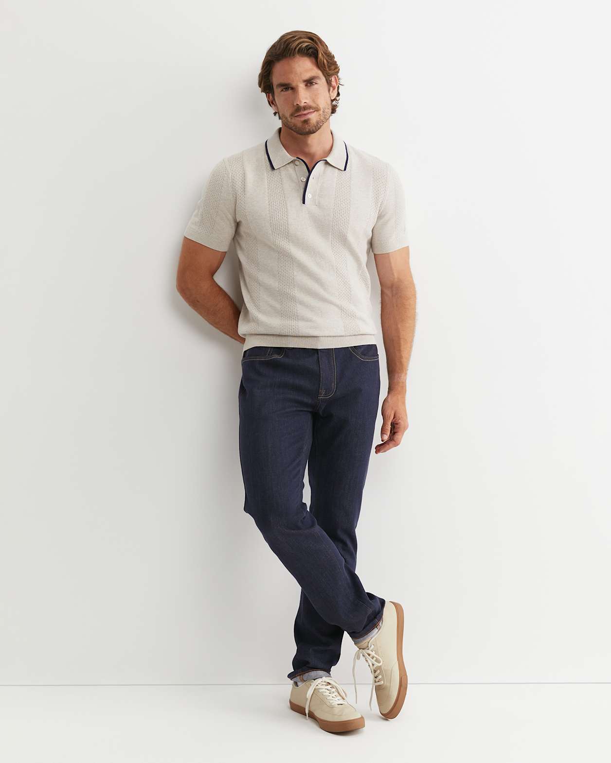 Luka Short Sleeve Knit Polo in NATURAL