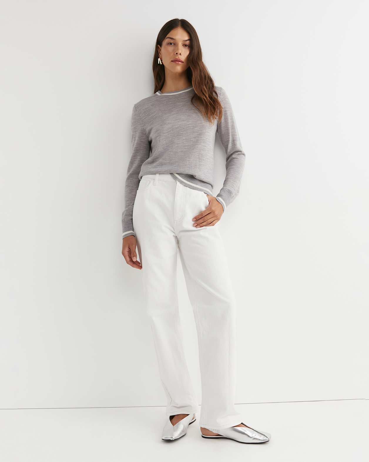 Francis Merino Crew Neck Knit in SILVER MELANGE